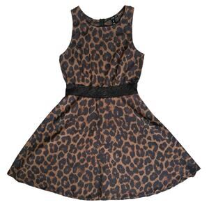 Womens Leopard Sleeveless Mini Dress Medium Lace Mob Wife Italian Glam Animal‎